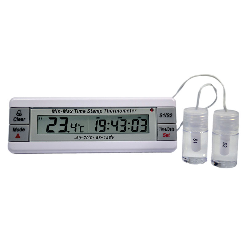 Fridge/Freezer Dual Probe Time/Date/Stamp Digital Vaccine Bottle  Thermometer - Thermco Products